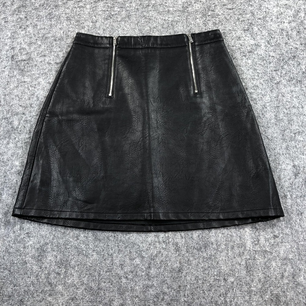 Zara Basic Mini Skirt Womens M Black Faux Leather A Line Zip Detail Short